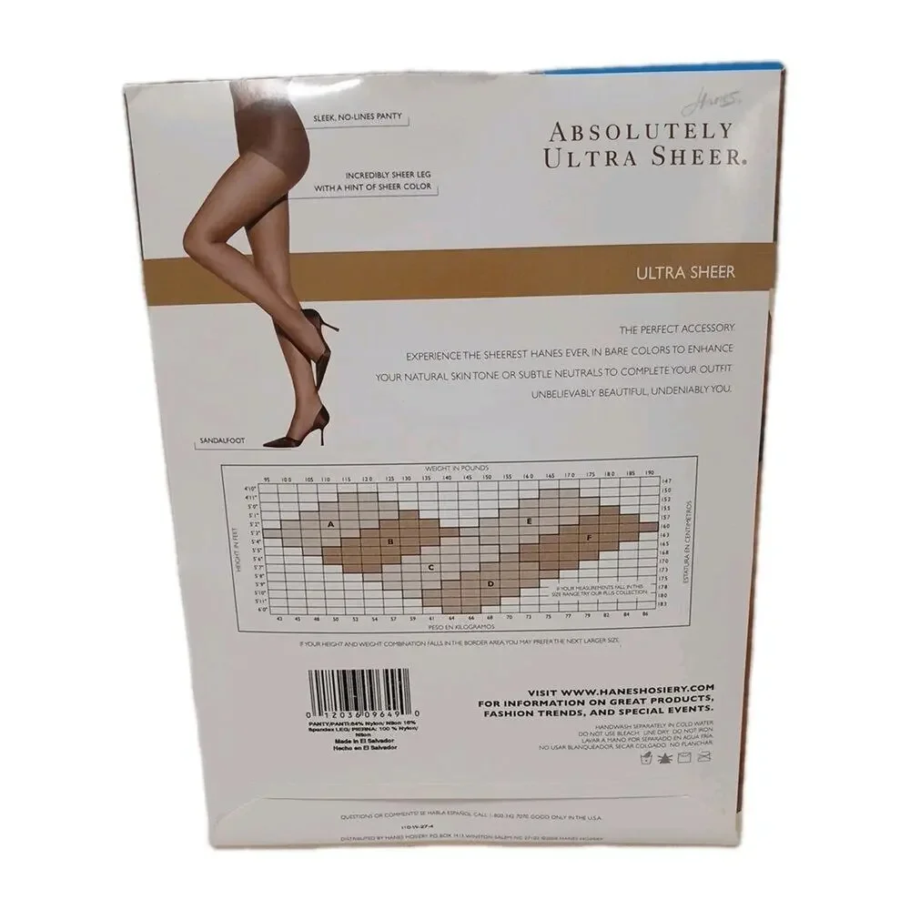 Vintage New Hanes Control Top Sandalfoot Ultra Sheer Pantyhose JET Sz D No Lines